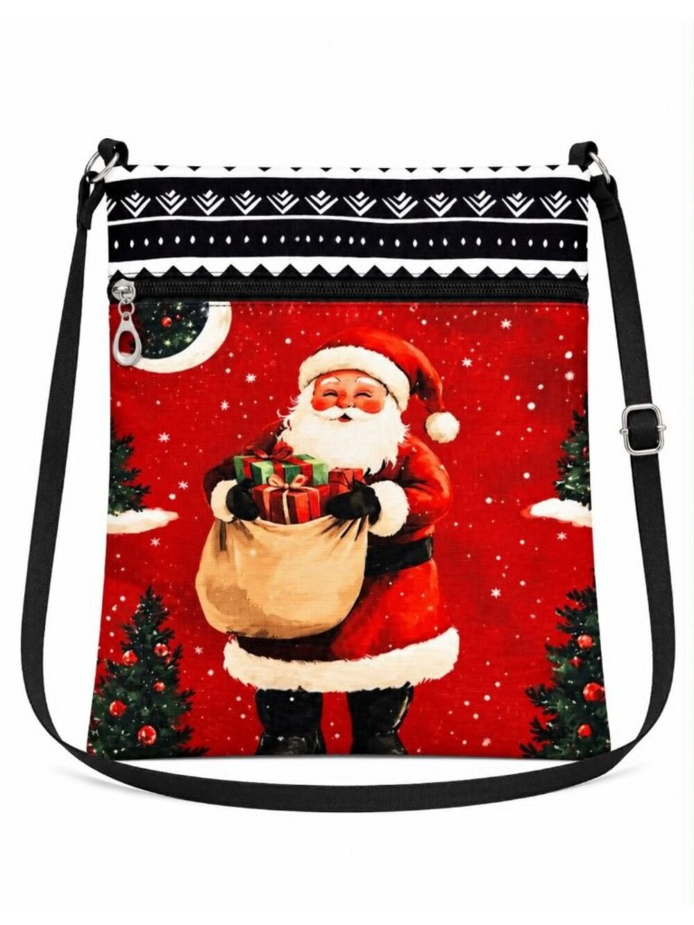 Christmas Santa Crossbody Bag with Adjustable Black Strap